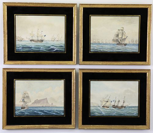 Fine Set of Four G.W. Griffith Nautical Watercolors on Paper Depicting the Ship Mulgrave, 19th Century