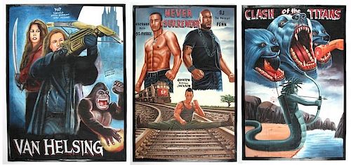 3 Hand Painted African Movie Posters