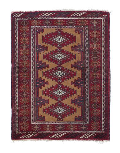 NO RESERVE -  Vintage Turkeman Afghan Rug 2'10" x 3’10" (0.86 x 1.17 M)