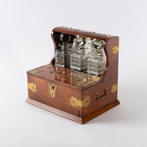 Edwardian Mirrored Walnut Game Tantalus w Cigar Storage