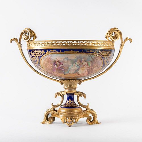 Sevres Finely Painted Centerpiece Urn w/ Ormolu Mounts