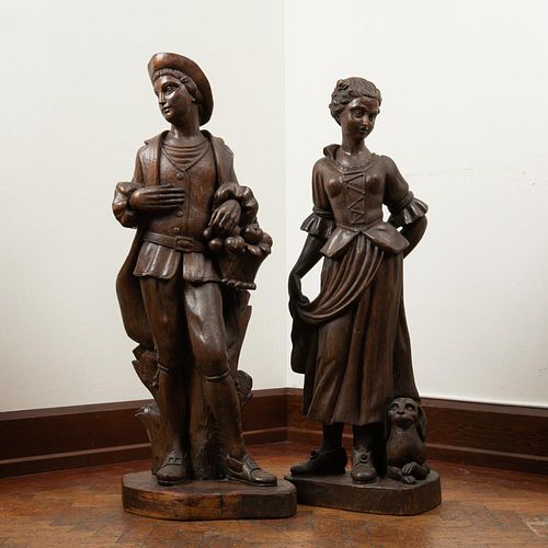 19th c. French Carved Wood Figures, Pair