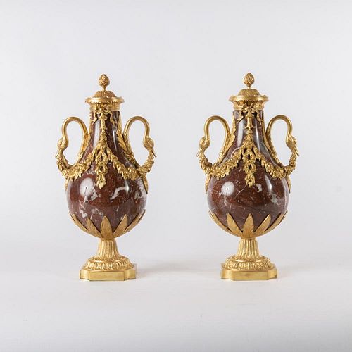 19th c. Marble & Ormolu Urns, Pair