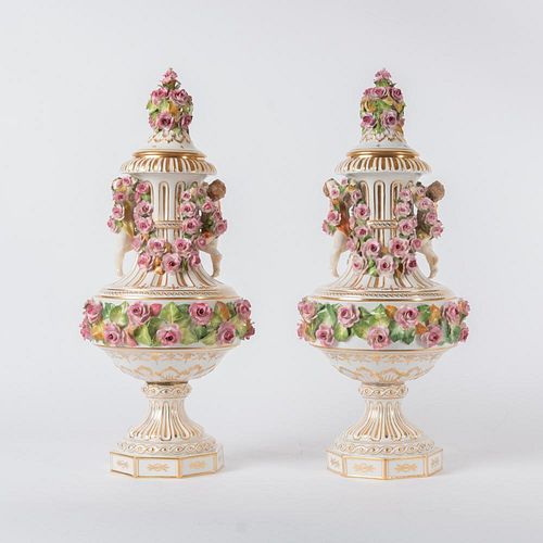 Dresden (Carl Thieme) Porcelain Urns, Pair