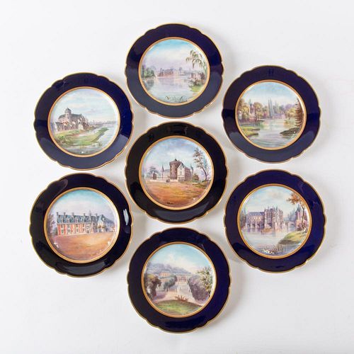 18th c. Sevres Cabinet Plates, French Scenes