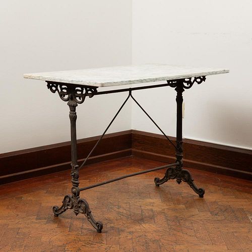 Antique Iron Garden Table with Marble Top