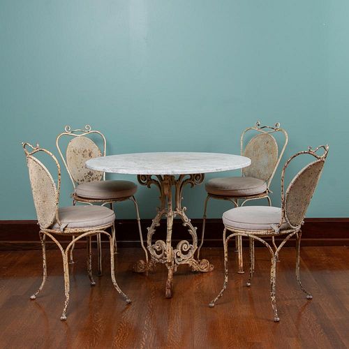 19th c. French Garden Table and Four Chairs