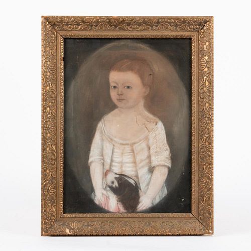 1780 Naive Pastel Portrait of Boy and Dog