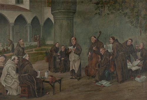 Large 1901 Oil Painting of Monks, German School