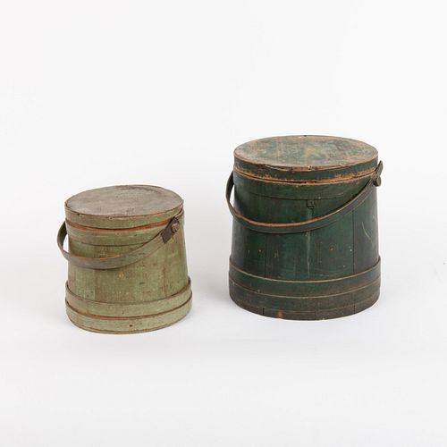 Pair of Green Painted Firkins, 19th c.