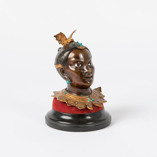 Patinated Bronze Hinged Cigar Holder, Bust of Woman