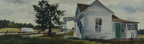 Frederic James 'House by a Highway' Watercolor