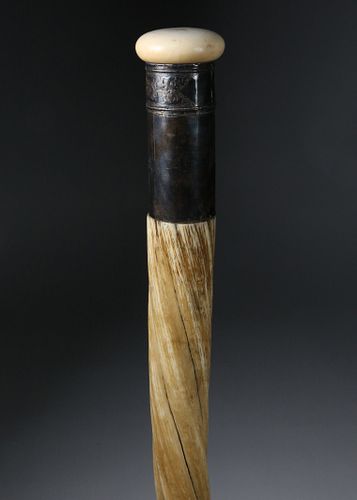 Whaleman Made Antique Narwhal Walking Stick, early to mid 19th Century