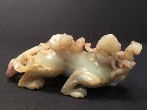 OLD Large Chinese Jade Dragon Beast Carvings, 18th-19th Century.  5" x 2 1/4" H