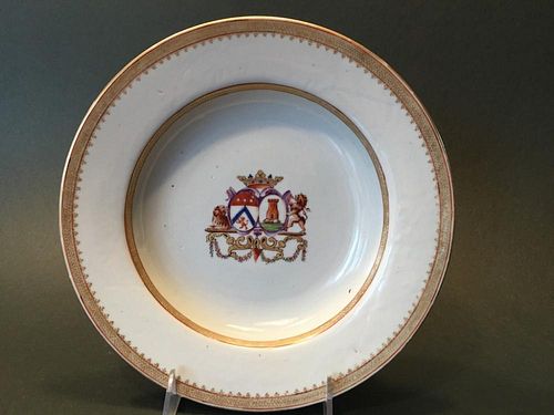 Antique Chinese Armorial Plate, 9", 18th Century