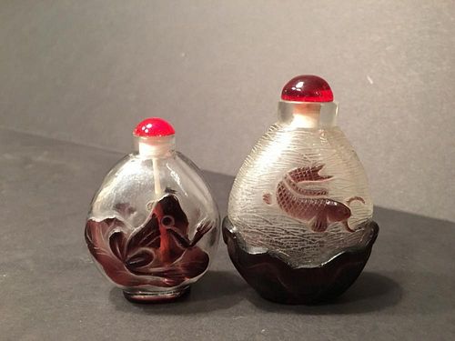 OLD pair Chinese Peking Glass snuff bottles, 3" high, late 19th Century