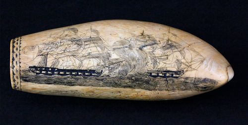 Large Scrimshaw Sperm Whale Tooth, 1st Quarter of the 19th Century