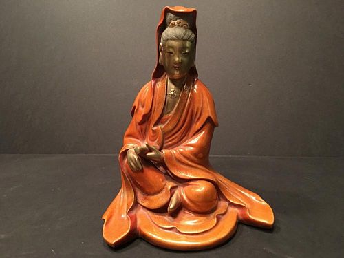 ANTIQUE Chinese Gilt Red Porcelain Buddha.  6 1/2" high