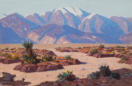 Conrad Buff (1886-1975), "Mount Jacinto," Oil on artist board, 20" H x 30" W