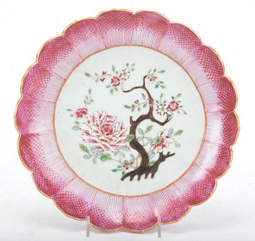 ANTIQUE Chinese Lotus plate, 25.5 cm diameter, 19th century