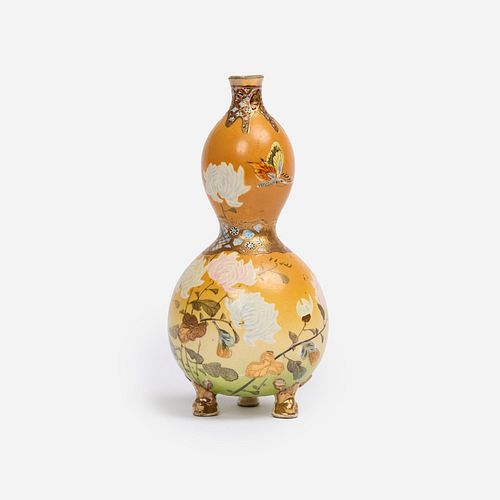 Antique 9" Kinkozan Studio Satsuma Gourd Vase