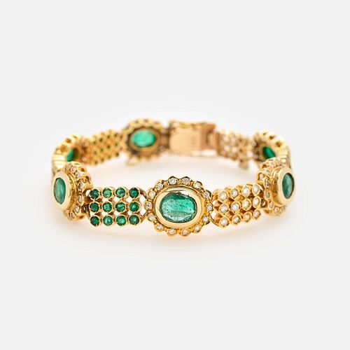 Etruscan Style Emerald and Diamond Bracelet in 14k