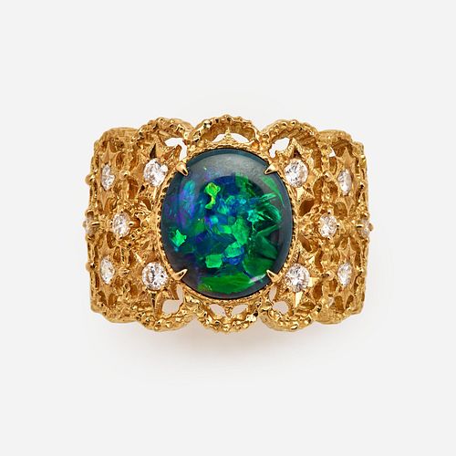 Night Sky Ring with Black Opal and Diamond Stars in 18k