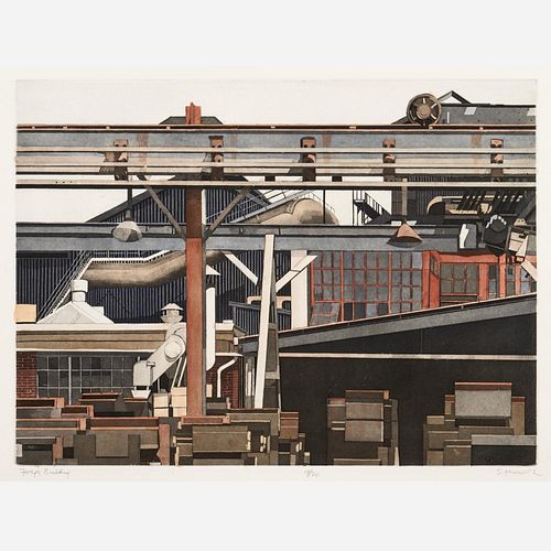 SIDNEY HURWITZ "Forge Building" (1986 Etching)