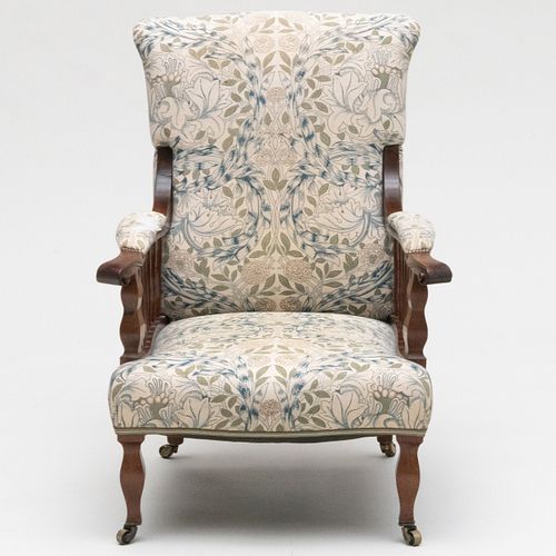 Morris & Co. Walnut and Upholstered Saville Armchair, Designed by George Jack
