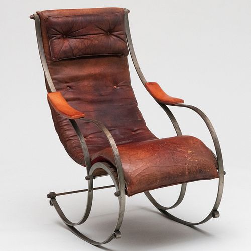 English Steel and Leather Rocking Chair