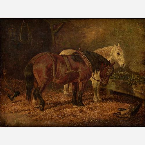ALBERT CLARK Two Stabled Workhorses (Antique Oil)