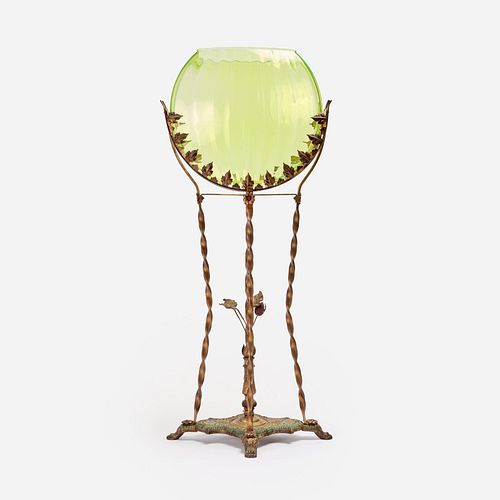 Vaseline Glass Fishbowl with Stand, Art Deco Period