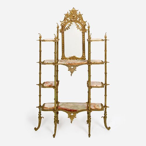 Belle Epoque Onyx and Brass Etagere with Mirror