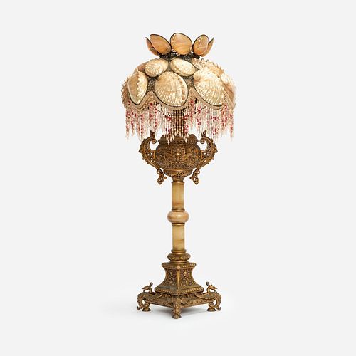 Excellent Abalone Shell Shade ca. 1900, Buffet Lamp