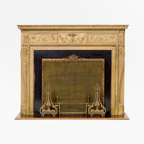 1930s Bronx Fireplace, with Screen, Andirons, Iron Logs