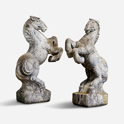 Large Pair of Marble Horses