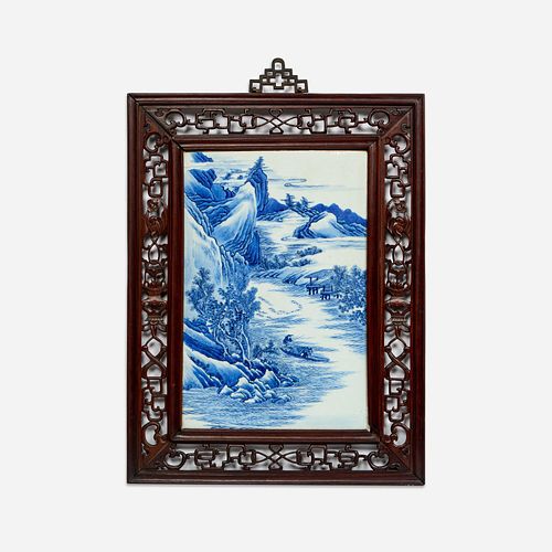 Chinese Blue and White Porcelain Landscape Plaque