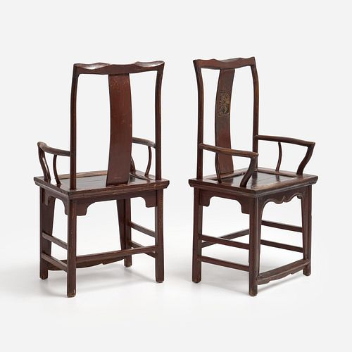 Two Chinese Official's Hat Chairs, Plum Blossom Splats