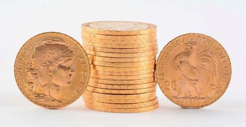 Lot of 20: French Franc's Gold Angel Coins.