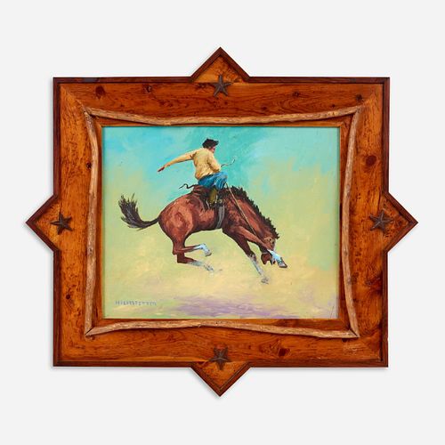 Painting of a Bucking Bronco, Signed Helmstetter