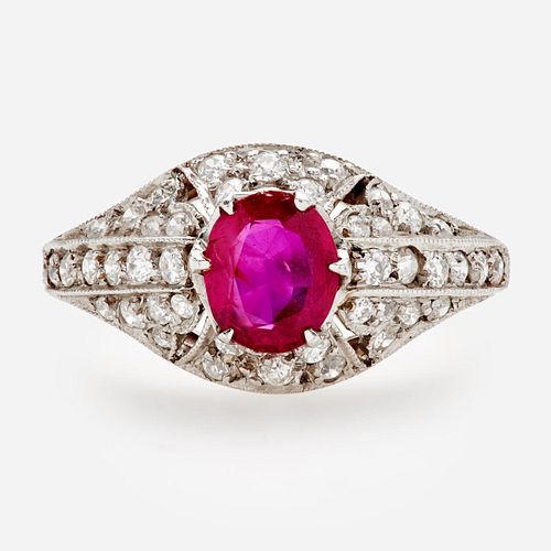 Platinum Burma Ruby and Diamond Ring