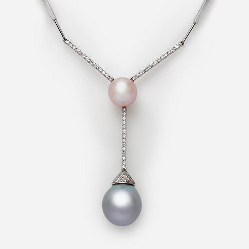 Schoeffel Diamond and Pearl Drop Necklace in 18k
