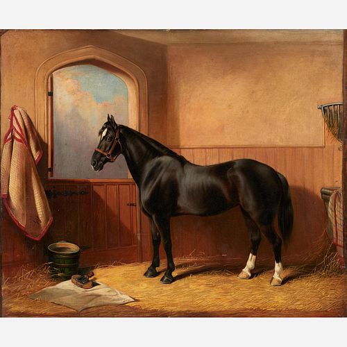EDWARD LLOYD of ELLESMERE "Black Stallion" (1871 Oil)
