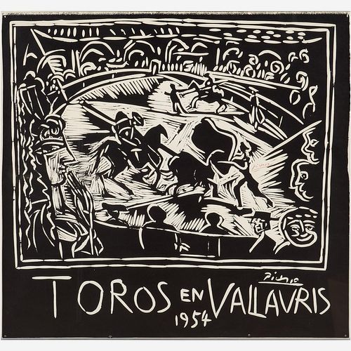 PABLO PICASSO "Toros en Vallauris" (1954 Signed Linocut)