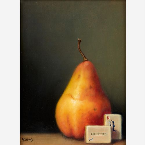 JHENNA QUINN LEWIS "Pear with Mahjong Pieces" (Oil)