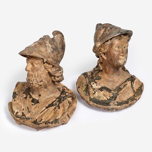 Menelaus & Athena, Pair of Antique Architectural Busts