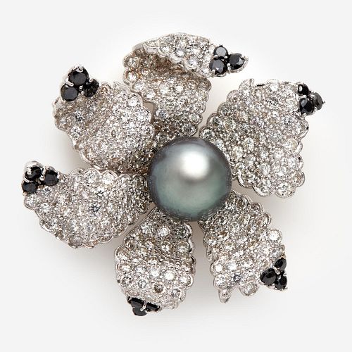 Alopa 18k Diamond Tahitian Pearl Brooch / Pendant
