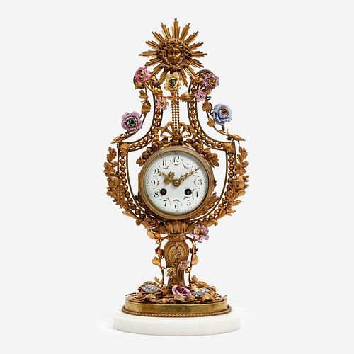 Antique French Gilt Bronze Lyre Clock, F. Pelissier