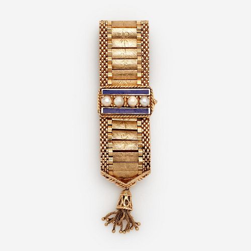 14k Hidden Tassel Watch Bracelet: Lapis and Pearls