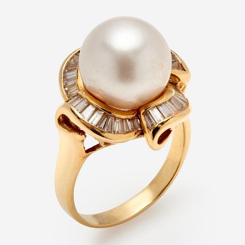 18k Diamond Pearl Ring 